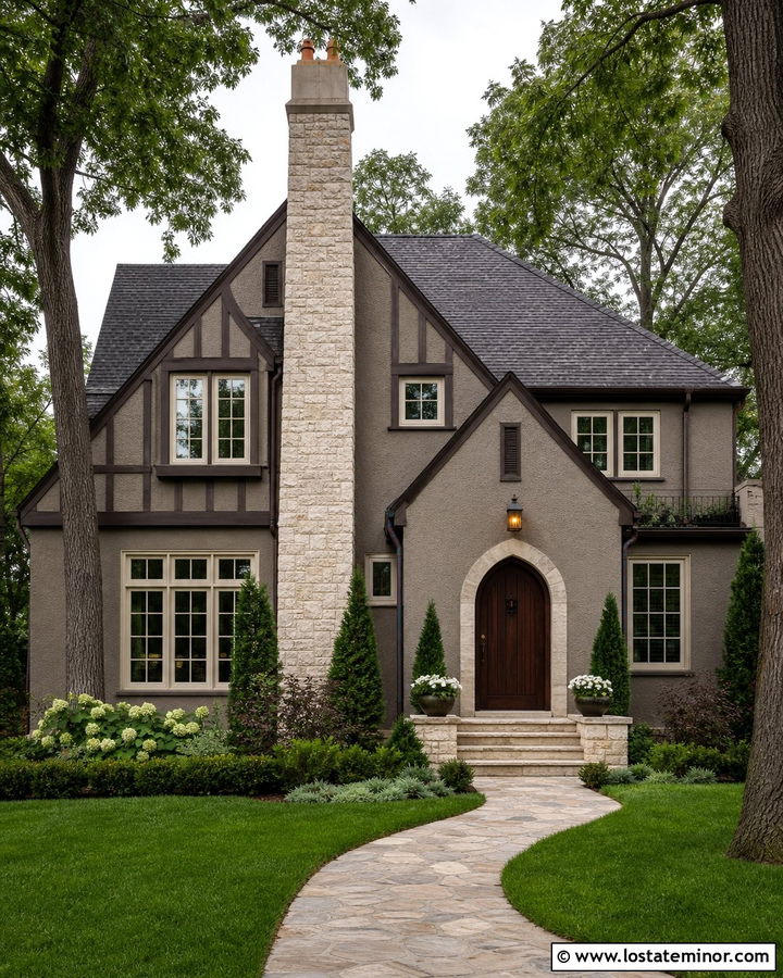 Taupe Tudor With Limestone Chimney - 30 Taupe House Design With Chimney Ideas