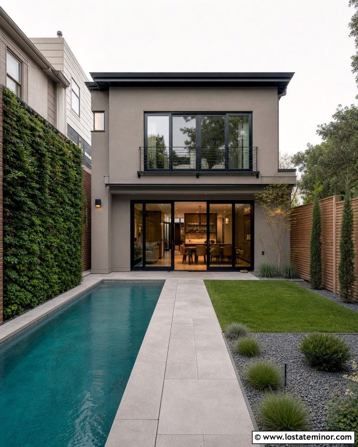 Taupe Urban House With Narrow Pool - 30 Taupe House Design With Swimming Pool Ideas