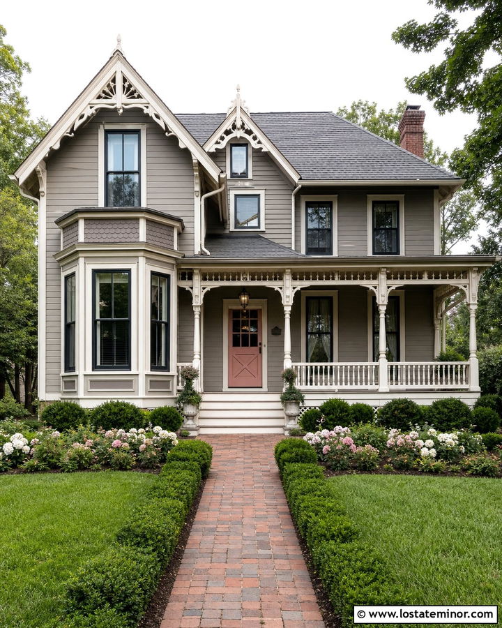 Taupe Victorian House With Dusty Rose Dutch Door - 30 Taupe House Design With Dutch Door Ideas