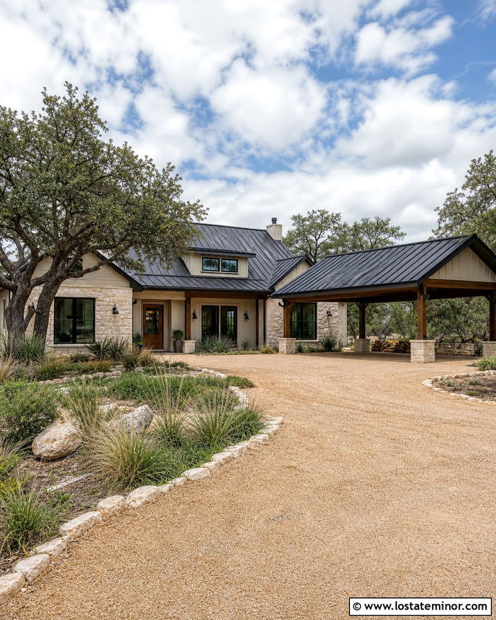 Texas Limestone House With Metal Carport - 30 Stone House Design With Carport Ideas