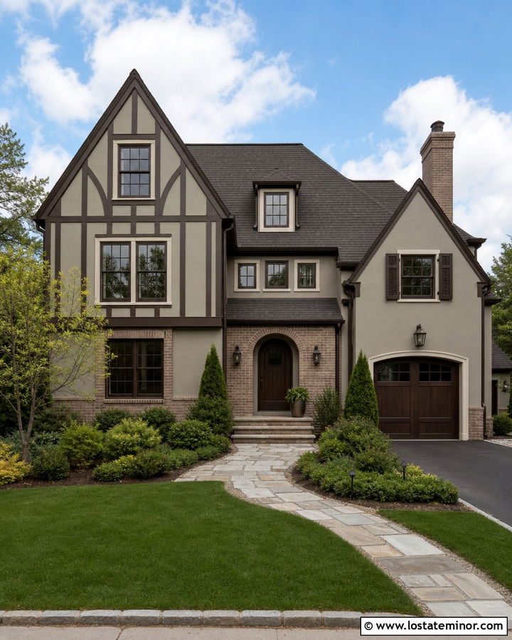 Thunder Greige House With White Dove Trim - 30 Greige House Design With Trim Ideas