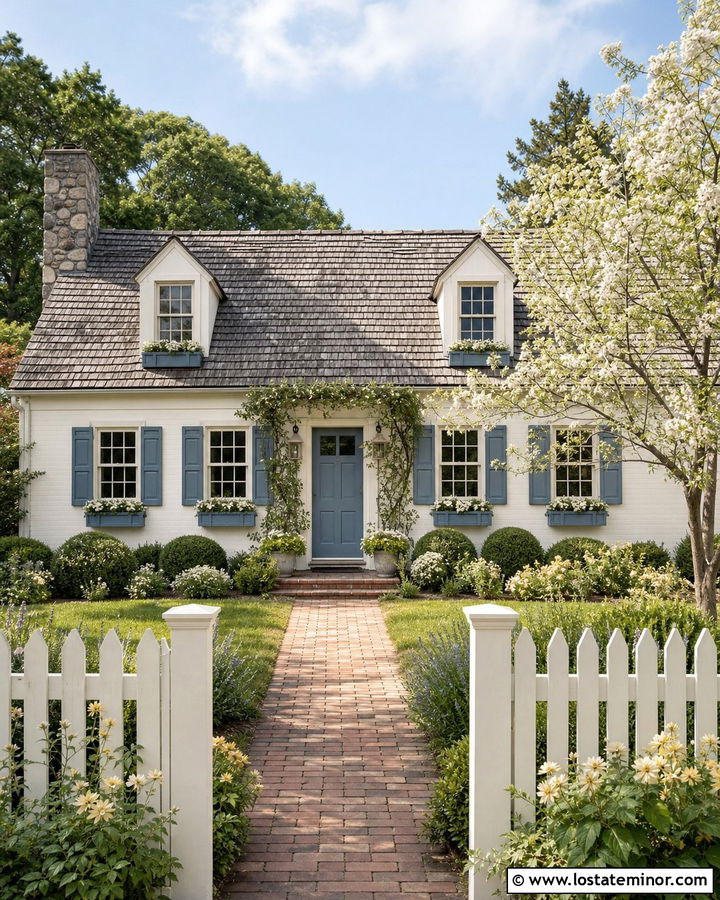 Timid White Cape Cottage With Blue Window Boxes - 30 Warm White House Design With Window Boxes Ideas
