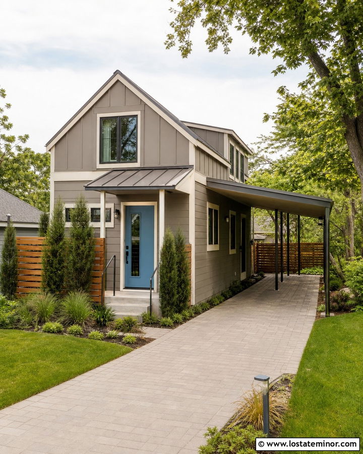 Tiny Taupe House With Tandem Carport - 30 Taupe House Design With Carport Ideas