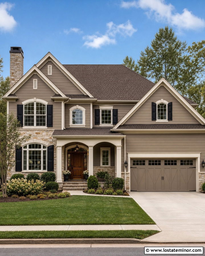 Tony Taupe Greige House With White Trim - 30 Greige House Design With Trim Ideas