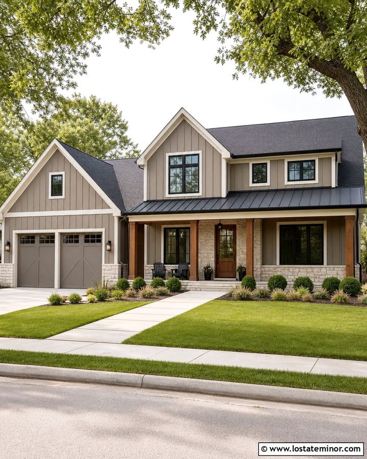 Tony Taupe Modern Farmhouse With Limestone - 30 Beige House Design With Stone Accents Ideas