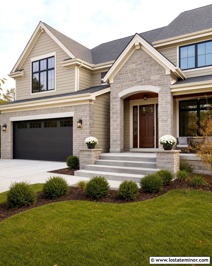 Transitional House With Mixed Stone Siding - 30 Stone House Design With Stone Accents Ideas