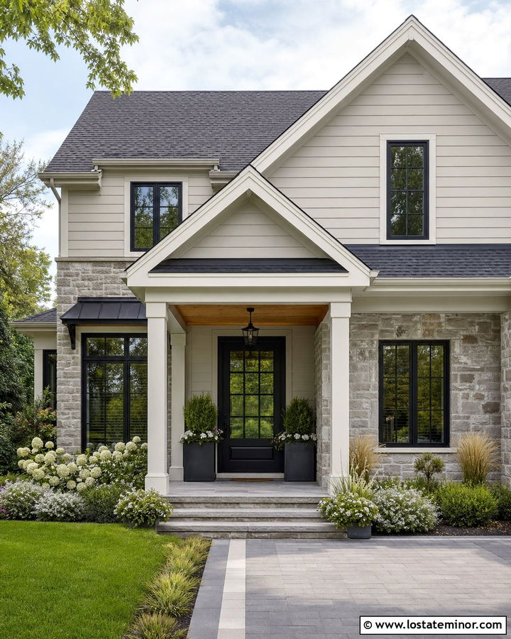 Transitional Stone House With Gabled Front Porch - 30 Stone House Design With Front Porch Ideas