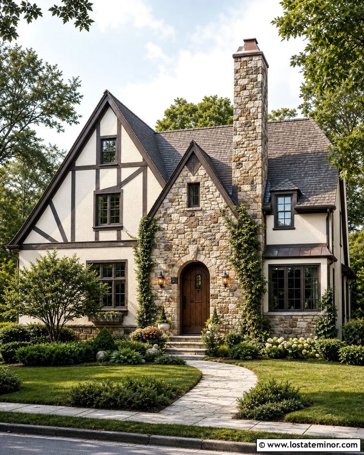 Tudor House With Stone And Stucco - 30 Stone House Design With Stone Accents Ideas
