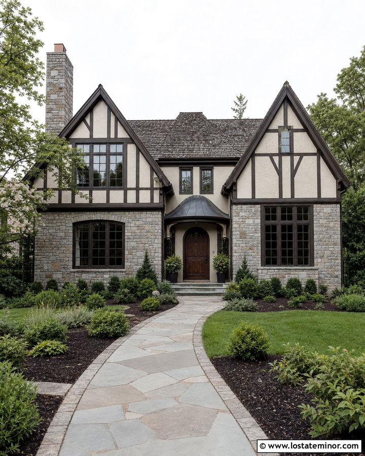 Tudor Stone House With Arched Awning - 30 Stone House Design With Awning Ideas