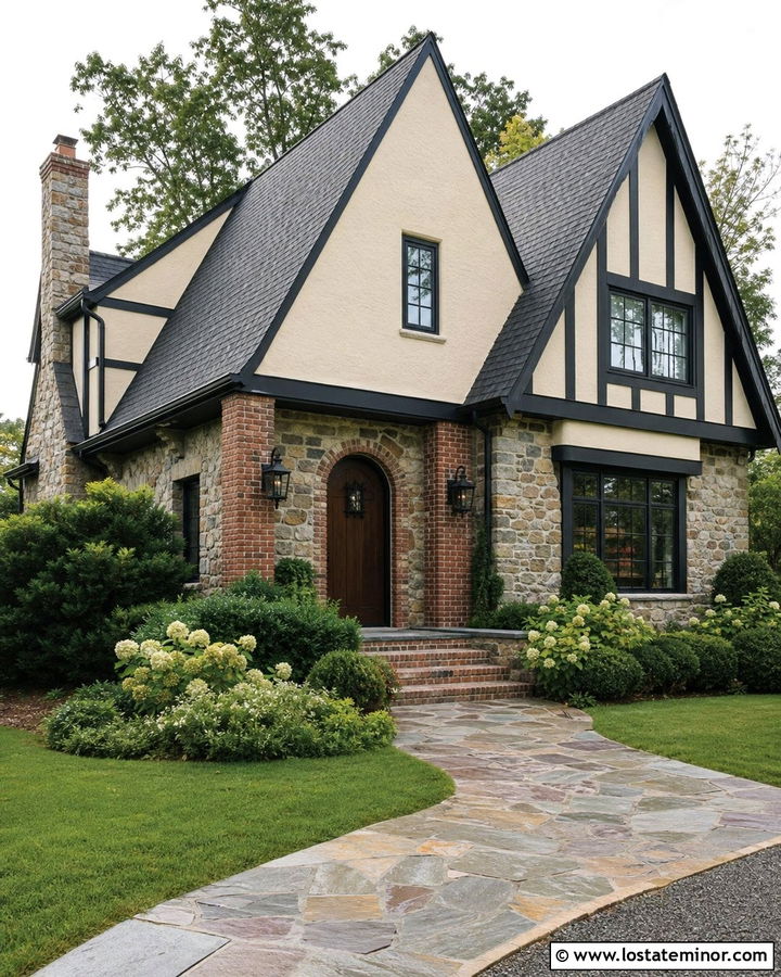 Tudor Stone House With Brick Porch Columns - 30 Stone House Design With Porch Columns Ideas
