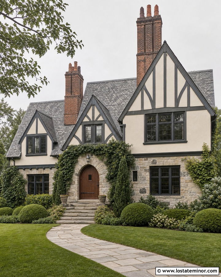 Tudor Stone House With Decorative Chimney Pots - 30 Stone House Design With Chimney Ideas