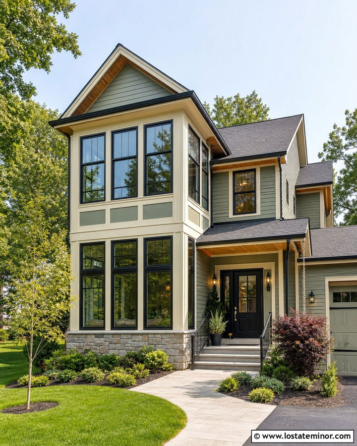 Two Story Sage Green House With Tall Sunroom - 30 Sage Green House Design With Sunroom Ideas