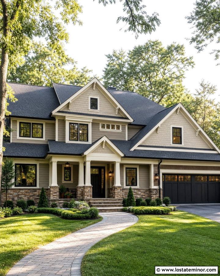 Two Tone Beige House Exterior - 30 Beige House Design With Accents Ideas