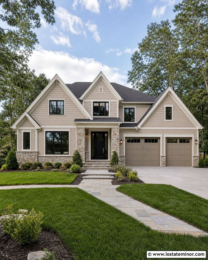 Two Tone Beige House With Front Door - 30 Beige House Design With Front Door Ideas