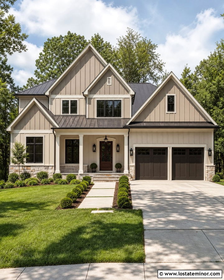 Two Tone Greige Board And Batten Exterior - 30 Greige House Design With Board and Batten Ideas