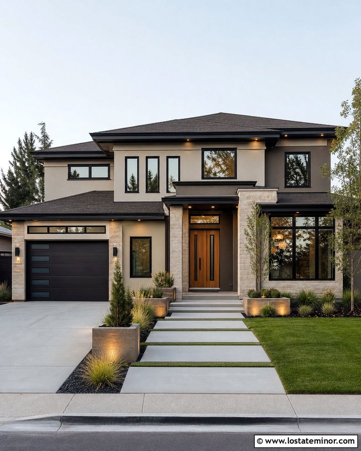 Two Tone Greige House With Integrated Lighting - 30 Greige House Design With Lighting Ideas