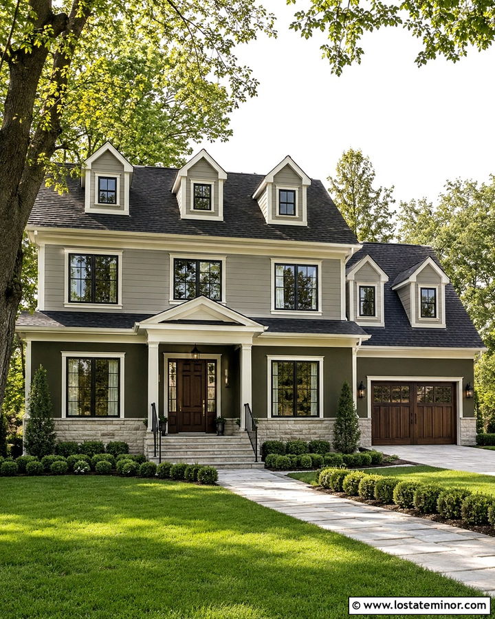 Two Tone Olive Green House With Dormers - 30 Olive Green House Design With Dormers Ideas