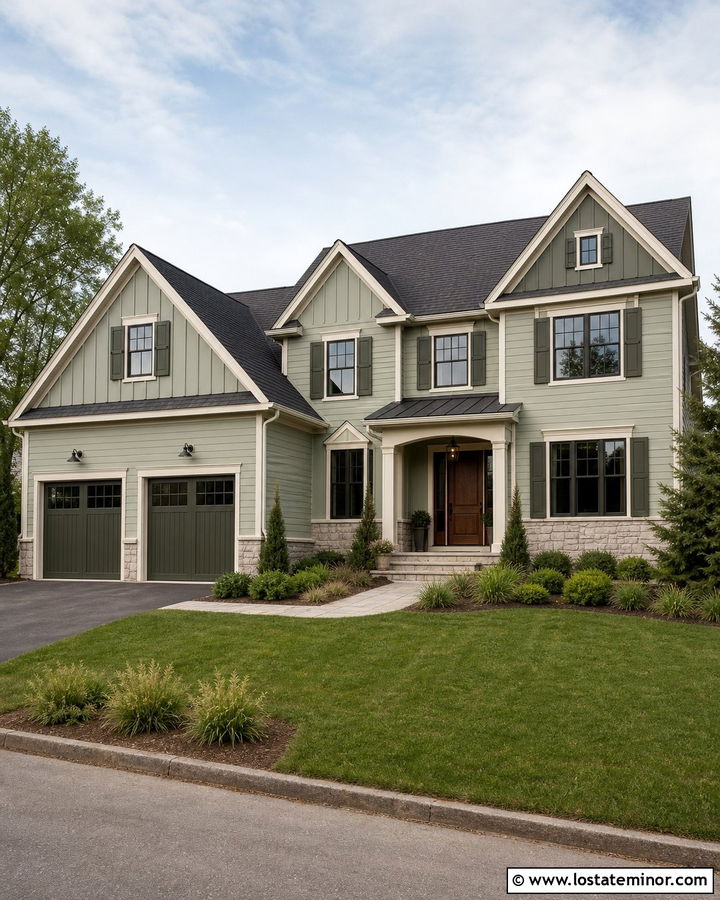 Two Tone Sage Green House - 30 Sage Green House Design With Accents Ideas