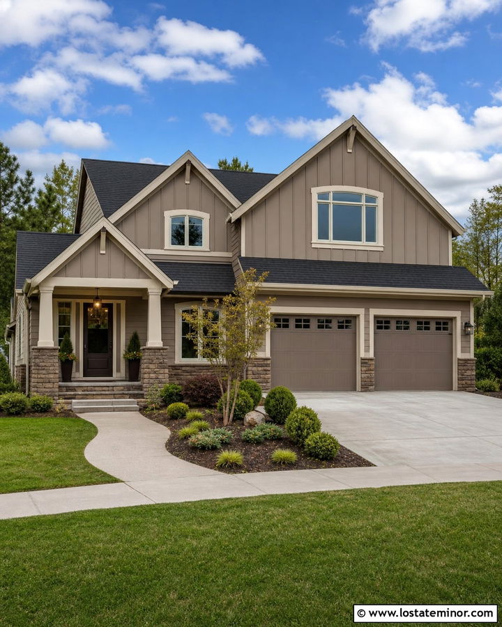 Two Tone Siding And Stone House - 30 Stone House Design With Siding Ideas