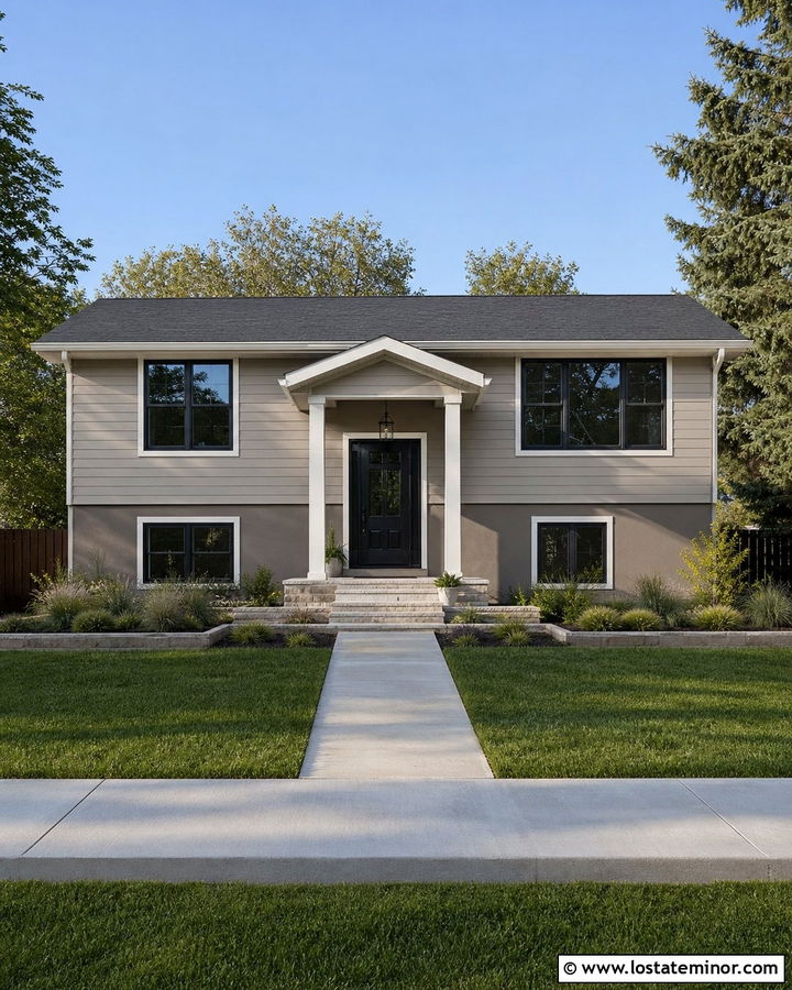 Two Tone Taupe House With Black Storm Door - 30 Taupe House Design With Storm Door Ideas