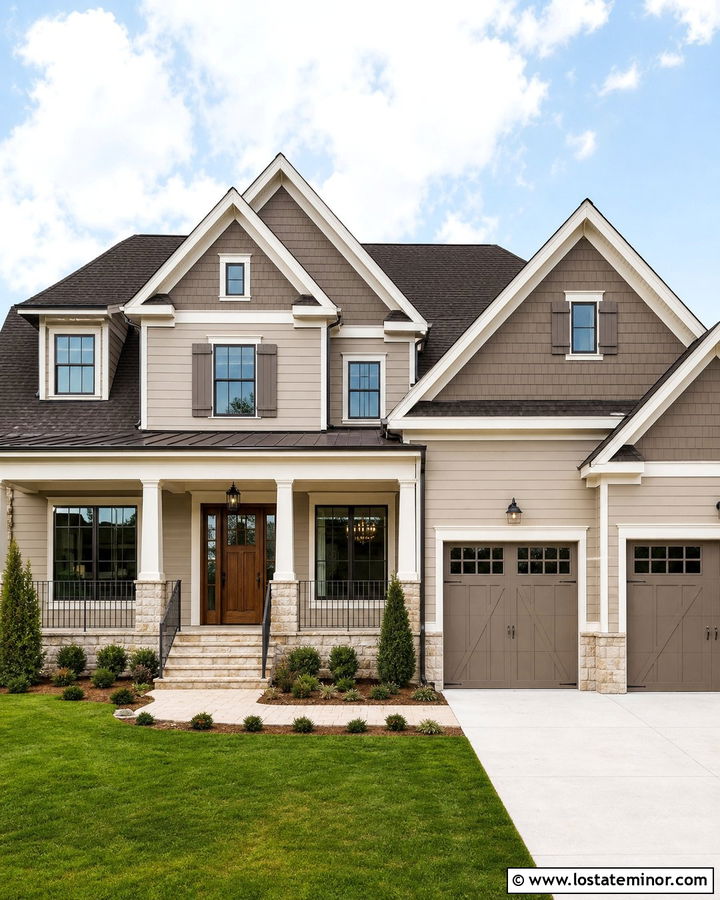 Two Tone Taupe House With Dark Taupe Accents - 30 Taupe House Design With Accents Ideas