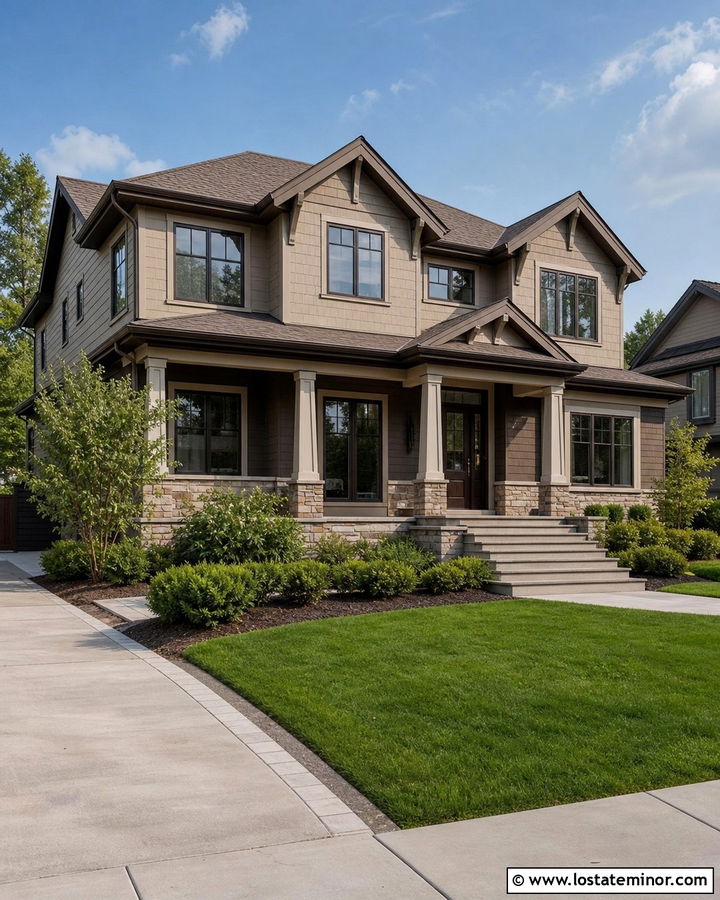 Two Tone Taupe House With Espresso Dutch Door - 30 Taupe House Design With Dutch Door Ideas