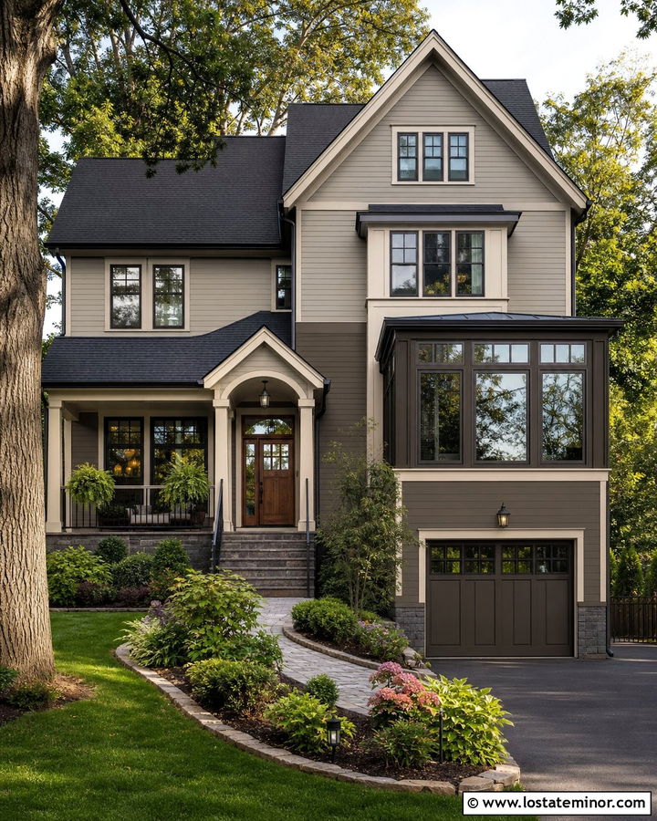 Two Tone Taupe House With Sunroom - 30 Taupe House Design With Sunroom Ideas