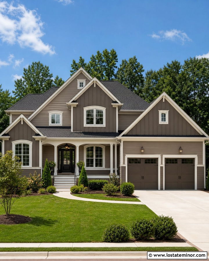 Two Tone Taupe Siding Exterior - 30 Taupe House Design With Siding Ideas