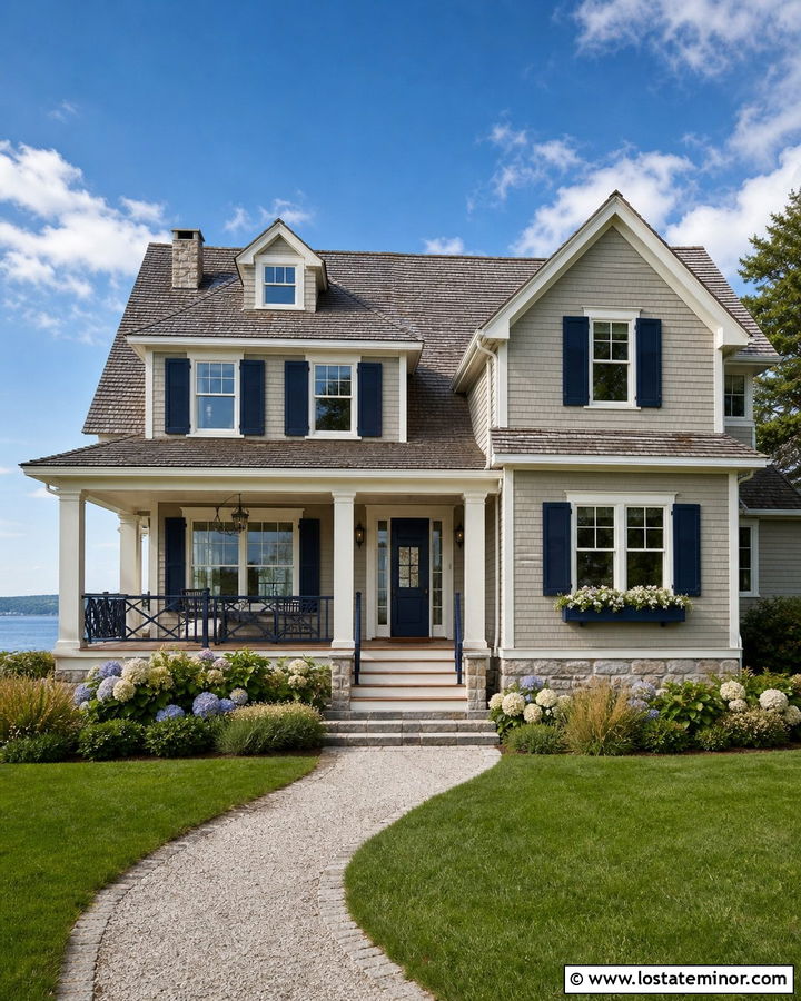 Useful Gray Greige House With Navy Trim - 30 Greige House Design With Trim Ideas