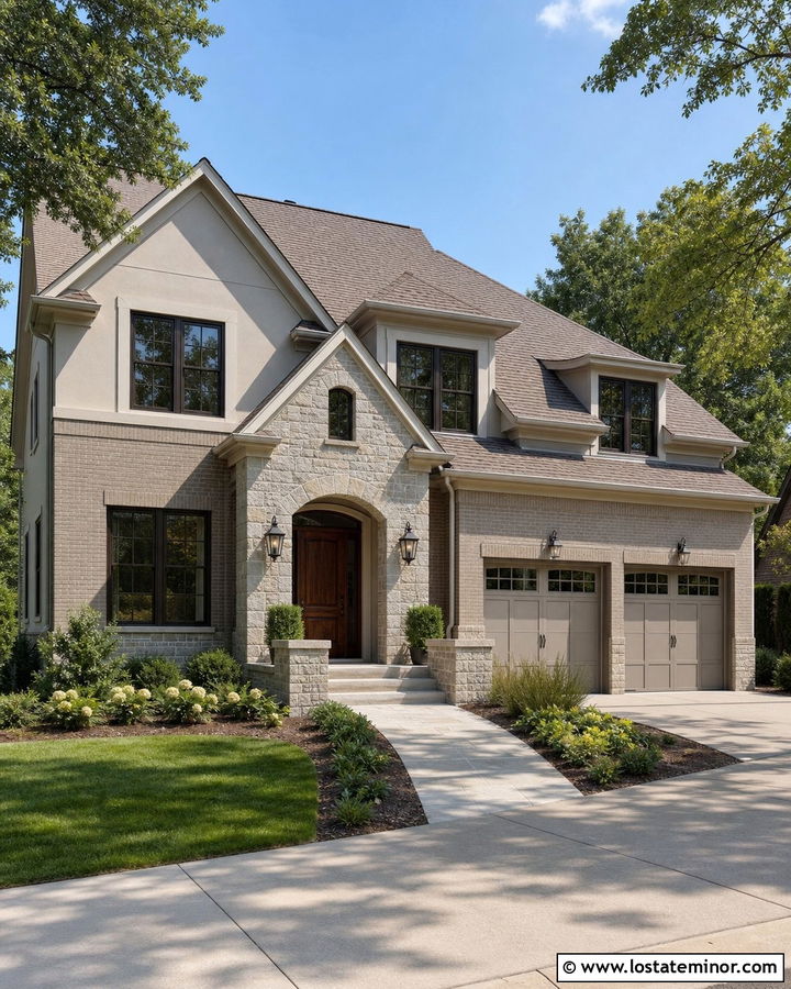 Useful Gray House With Stone And Brick Accents - 30 Greige House Design With Stone Accents Ideas