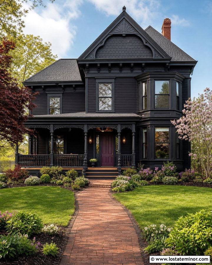 Victorian Black House With Decorative Gables - 30 Black House Design With Gables Ideas