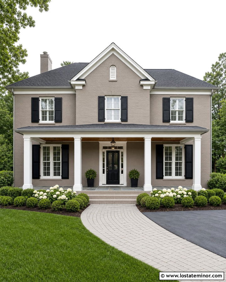 Virtual Taupe Brick House With White Porch Columns - 30 Taupe House Design With Porch Columns Ideas
