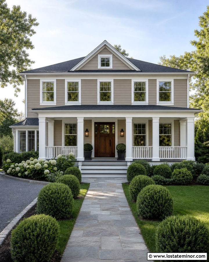 Virtual Taupe House With White Square Porch Columns - 30 Taupe House Design With Porch Columns Ideas