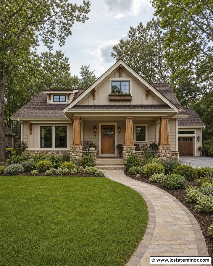 Warm Greige Board And Batten With Natural Wood - 30 Greige House Design With Board and Batten Ideas