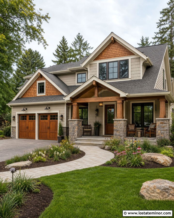 Warm Greige House With Cedar Dormers - 30 Greige House Design With Dormers Ideas