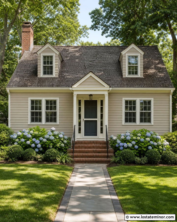 Warm Greige House With White Wood Screen Door - 30 Greige House Design With Screen Door Ideas