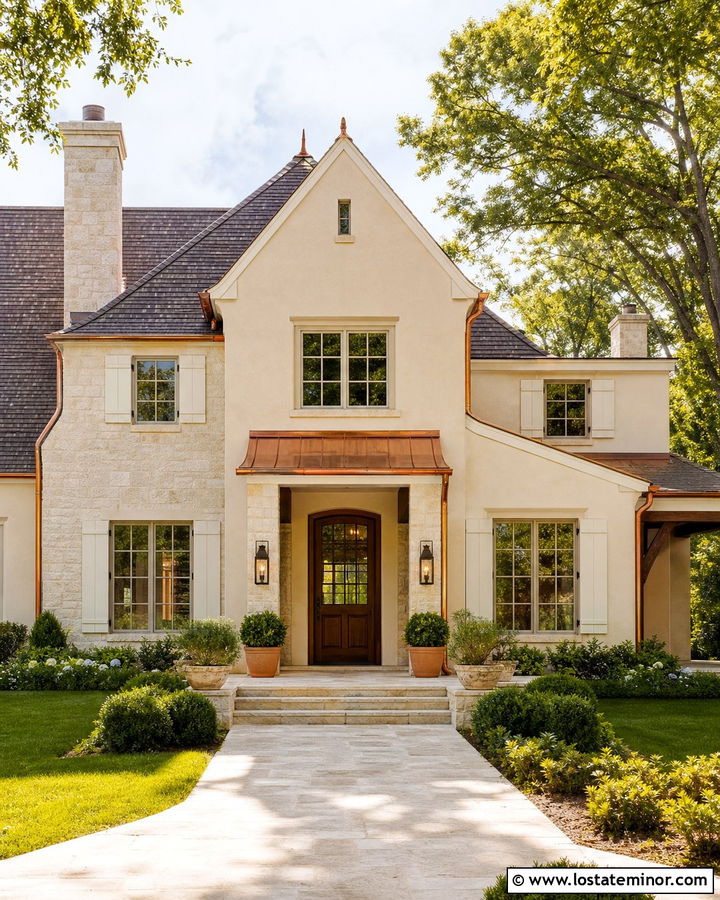 Warm Stone House With Copper Trim - 30 Stone House Design With Trim Ideas
