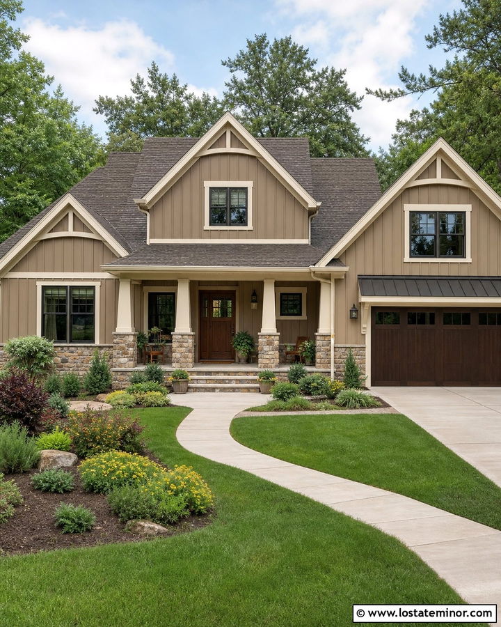 Warm Taupe Board and Batten Craftsman - 30 Taupe House Design With Board and Batten Ideas