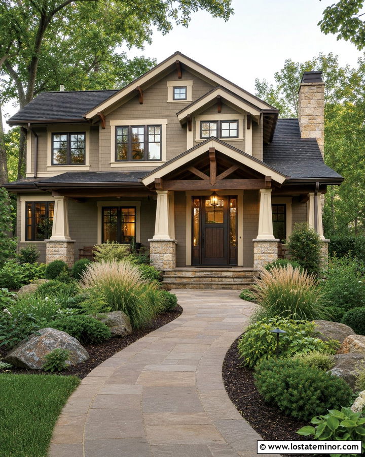 Warm Taupe House With Bronze Storm Door - 30 Taupe House Design With Storm Door Ideas