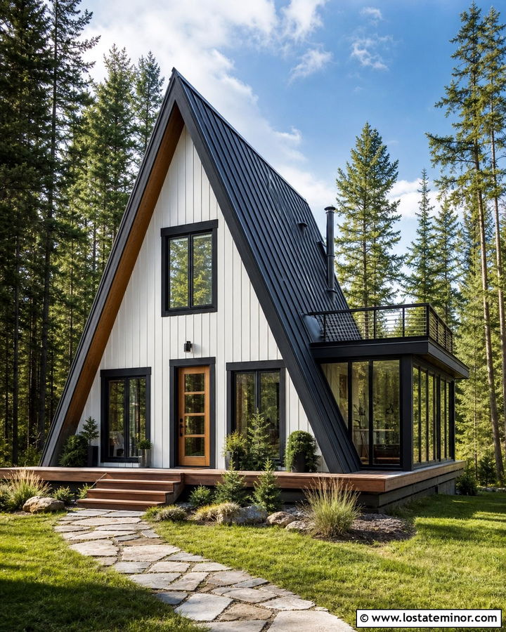 Warm White A Frame With Sunroom Addition - 30 Warm White House Design With Sunroom Ideas
