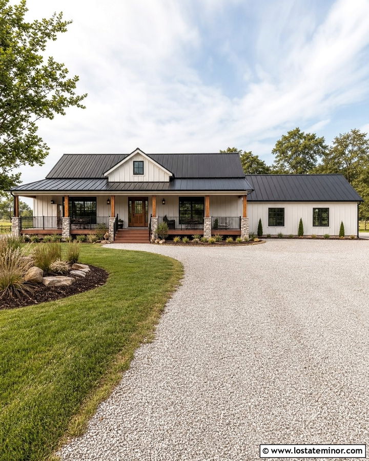 Warm White Barndominium With Composite Deck - 30 Warm White House Design With Deck Ideas