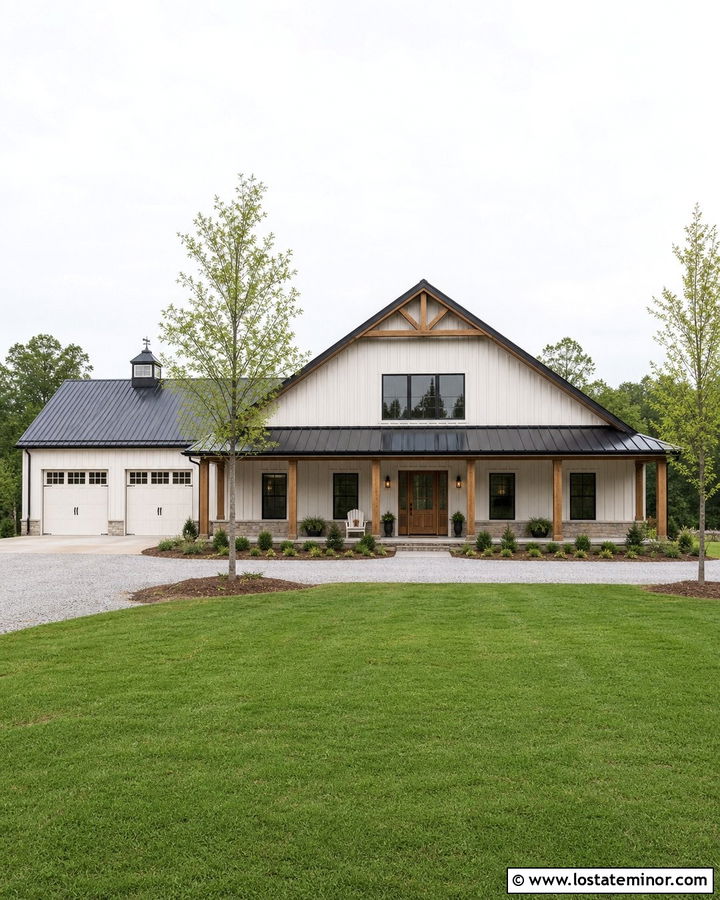 Warm White Barndominium With Large Gables - 30 Warm White House Design With Gables Ideas