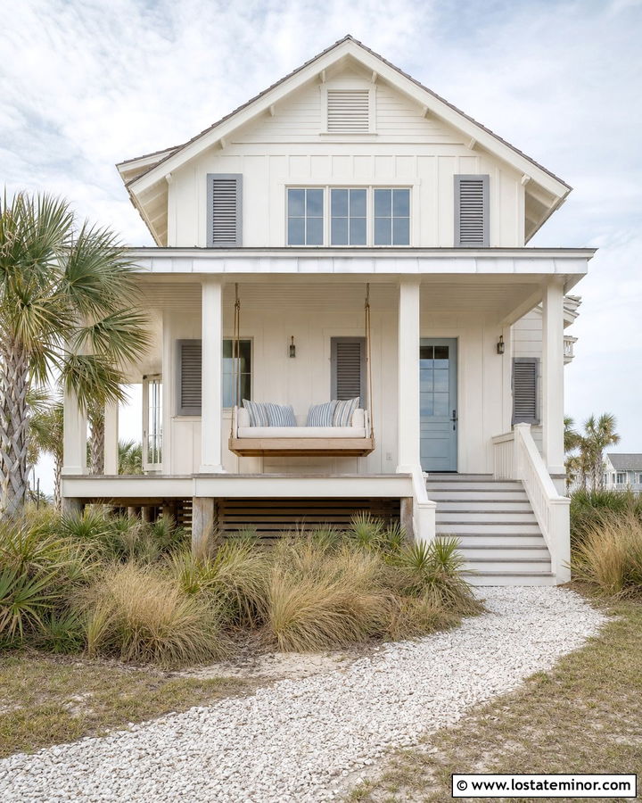 Warm White Beach House With Rope Daybed - 30 Warm White House Design With Daybed Ideas