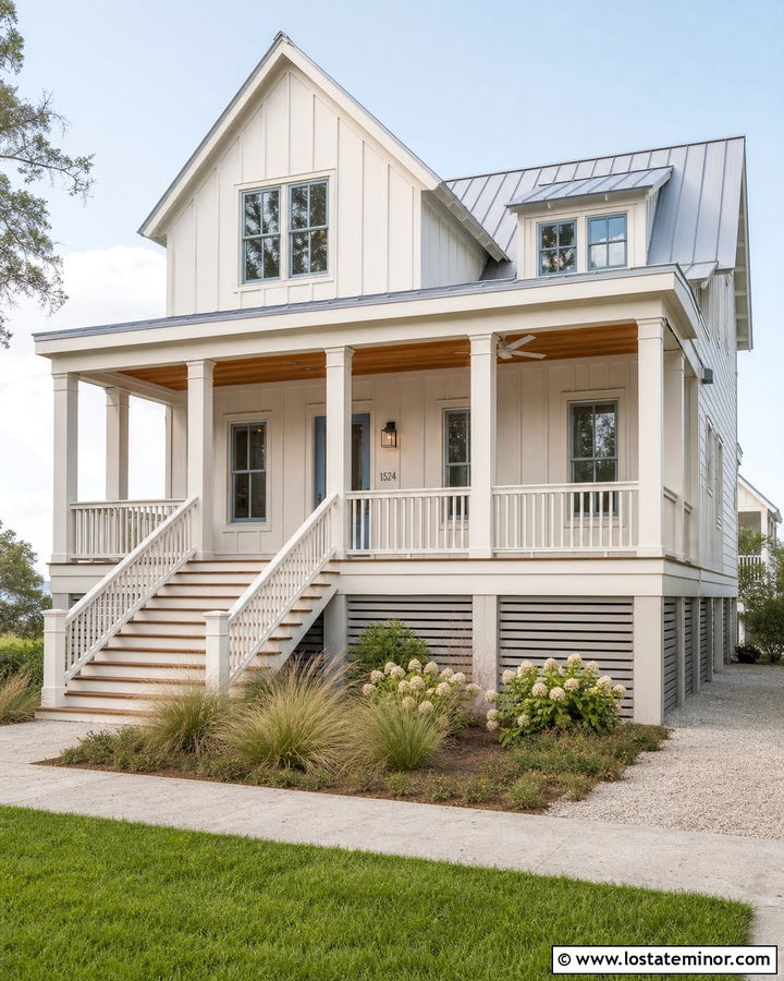 Warm White Board and Batten Coastal House - 30 Warm White House Design With Board and Batten Ideas