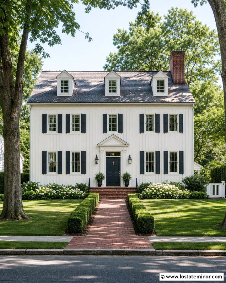 Warm White Board and Batten Colonial House - 30 Warm White House Design With Board and Batten Ideas