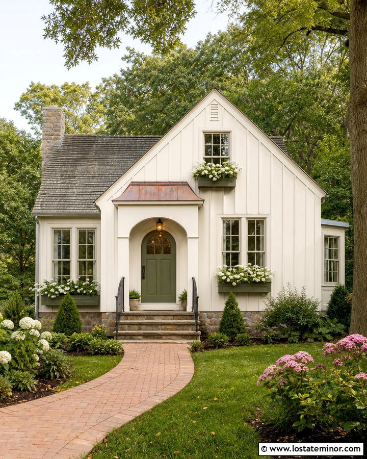 Warm White Board and Batten Cottage House - 30 Warm White House Design With Board and Batten Ideas