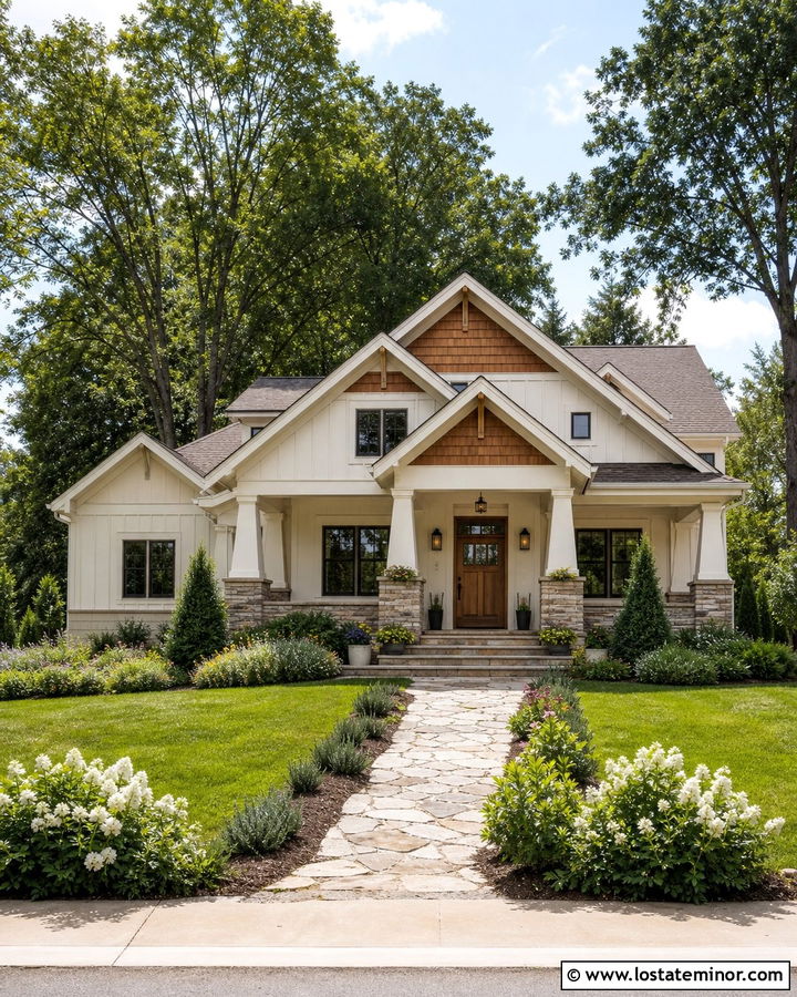 Warm White Board and Batten Craftsman House - 30 Warm White House Design With Board and Batten Ideas