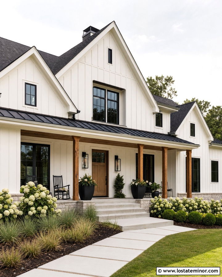 Warm White Board and Batten Modern Farmhouse - 30 Warm White House Design With Board and Batten Ideas