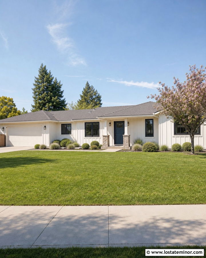 Warm White Board and Batten Ranch House - 30 Warm White House Design With Board and Batten Ideas
