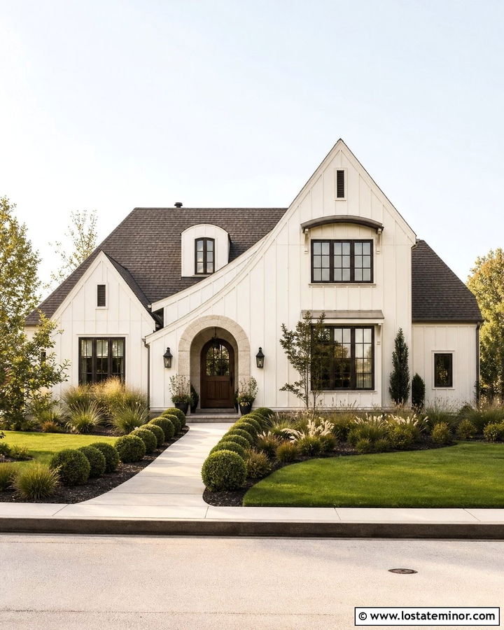 Warm White Board and Batten With Arched Entry - 30 Warm White House Design With Board and Batten Ideas